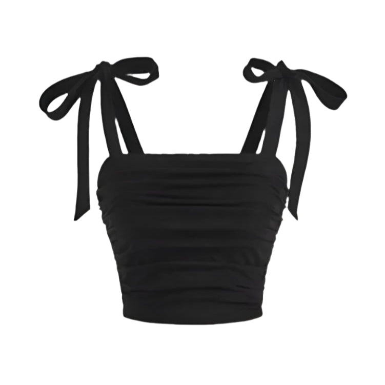 Dame Crop Top med Rysjer og Bindeskulder