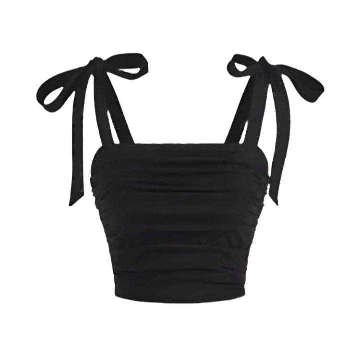 Dame Crop Top med Rysjer og Bindeskulder