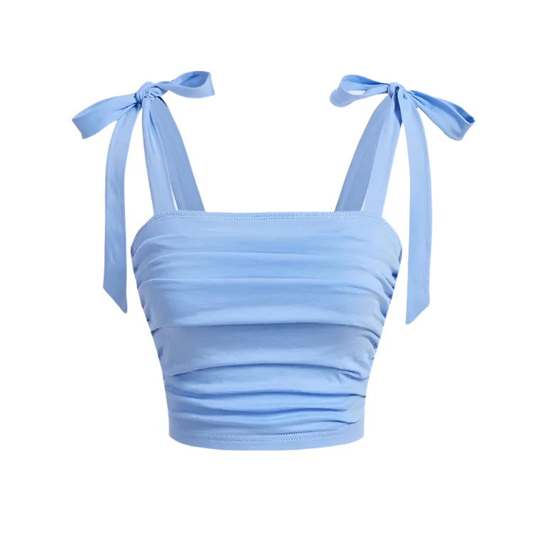 Dame Crop Top med Rysjer og Bindeskulder