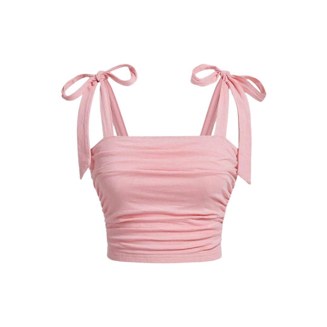 Dame Crop Top med Rysjer og Bindeskulder