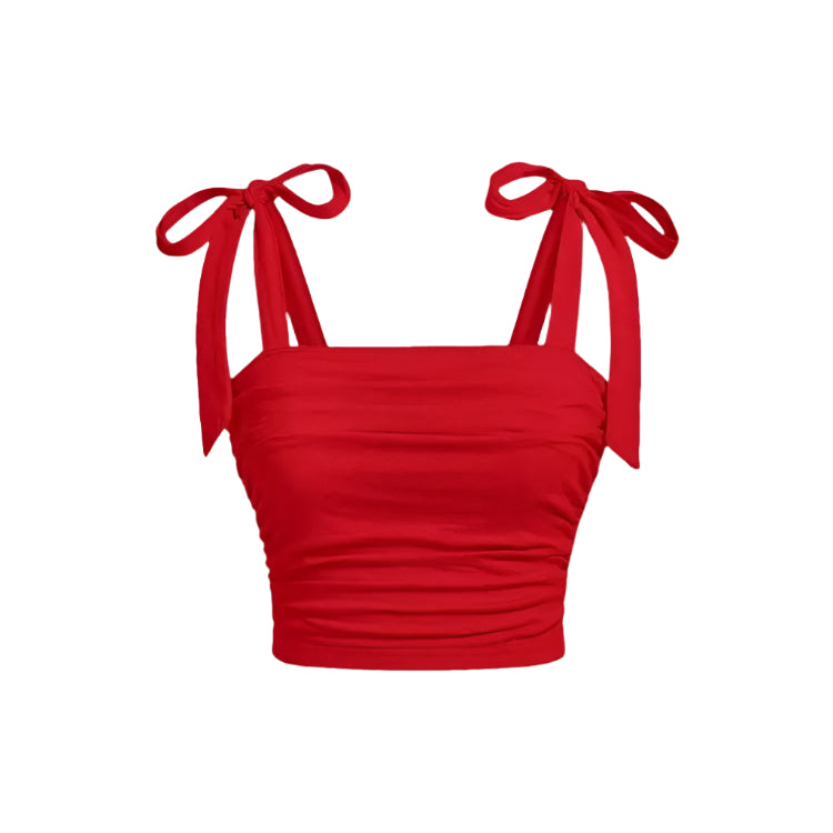 Dame Crop Top med Rysjer og Bindeskulder