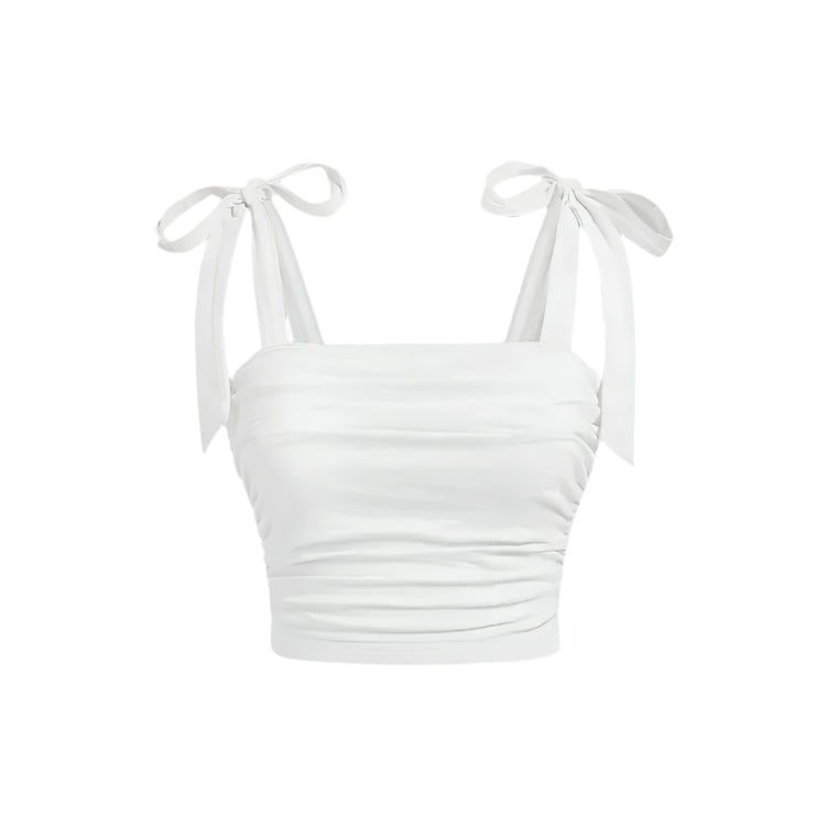 Dame Crop Top med Rysjer og Bindeskulder