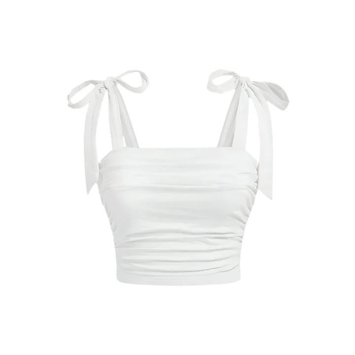 Dame Crop Top med Rysjer og Bindeskulder