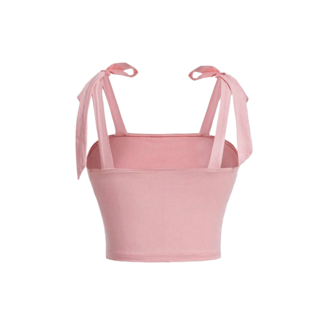 Dame Crop Top med Rysjer og Bindeskulder