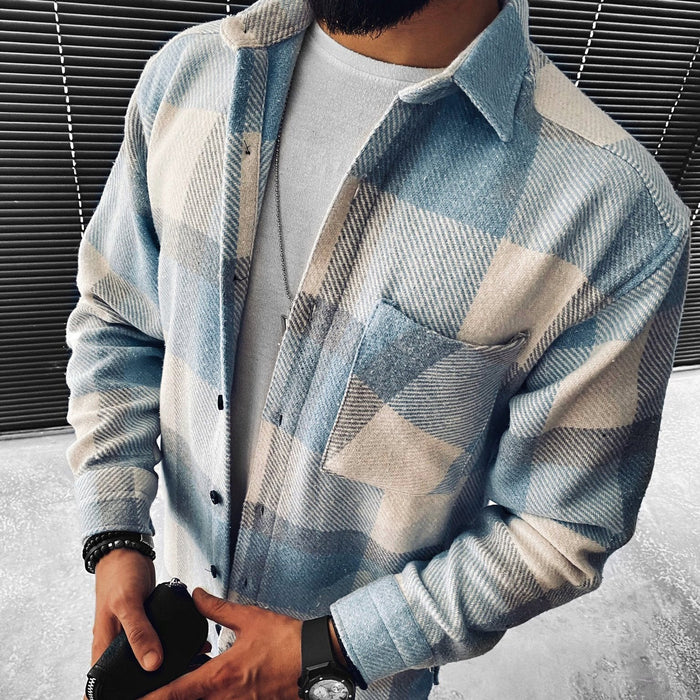 Overshirt a quadri da uomo con bottoni a pressione e taschino sul petto