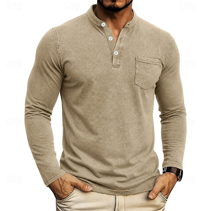 Camicia Henley da uomo a maniche lunghe con chiusura a bottoni