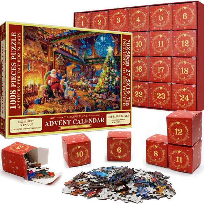 Calendario de Adviento de Navidad con puzle, 24 cajas diarias y 1008 piezas