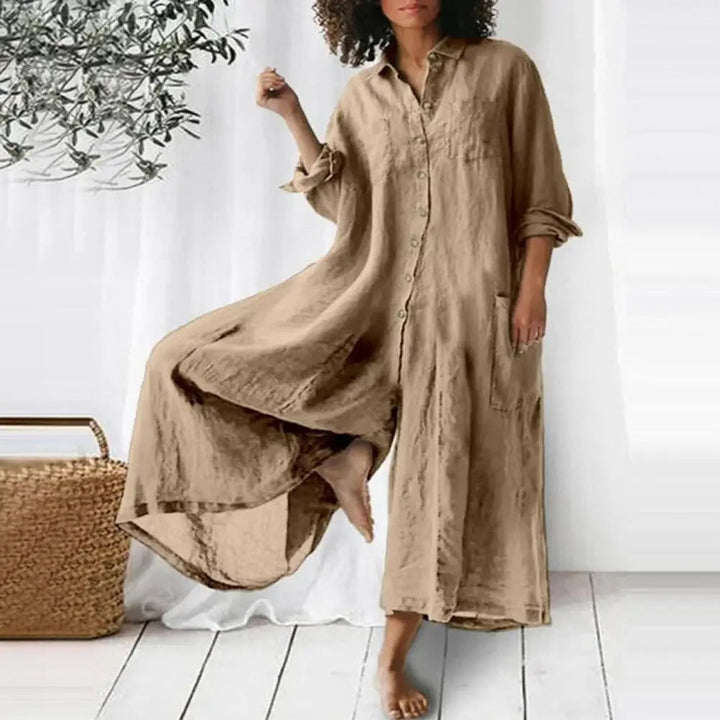 Kvinner Jumpsuit med Vide Ben og Knappedetaljer