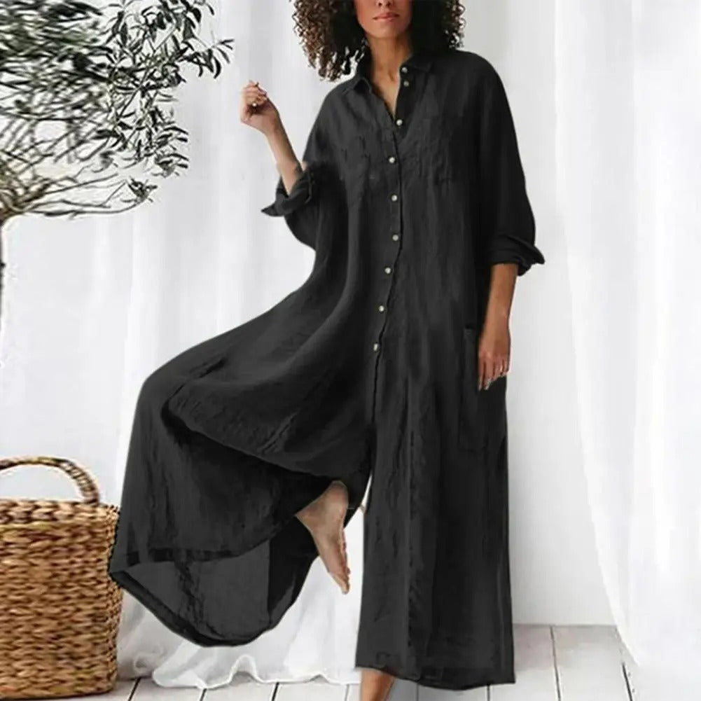Kvinner Jumpsuit med Vide Ben og Knappedetaljer