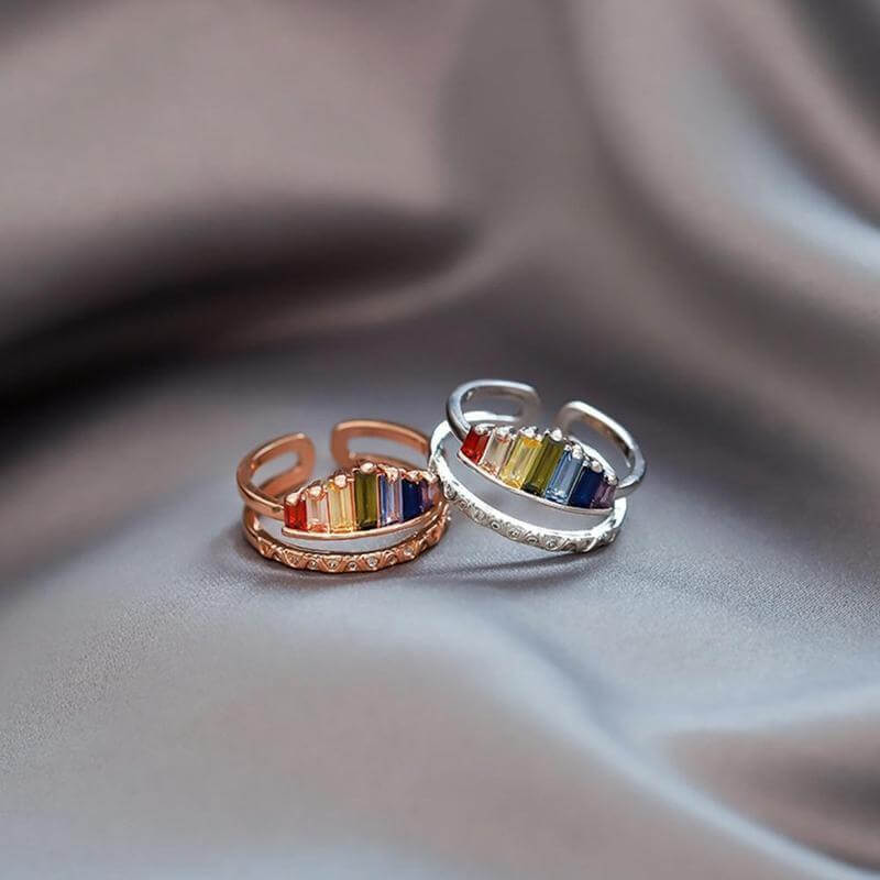 Justerbar Kronering med Regnbue Cubic Zirconia