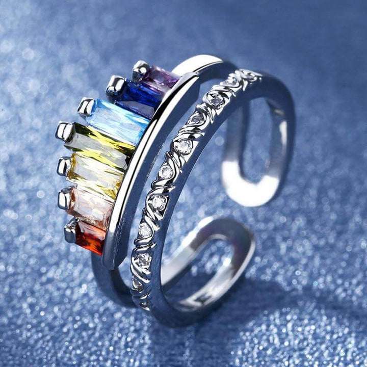 Justerbar Kronering med Regnbue Cubic Zirconia