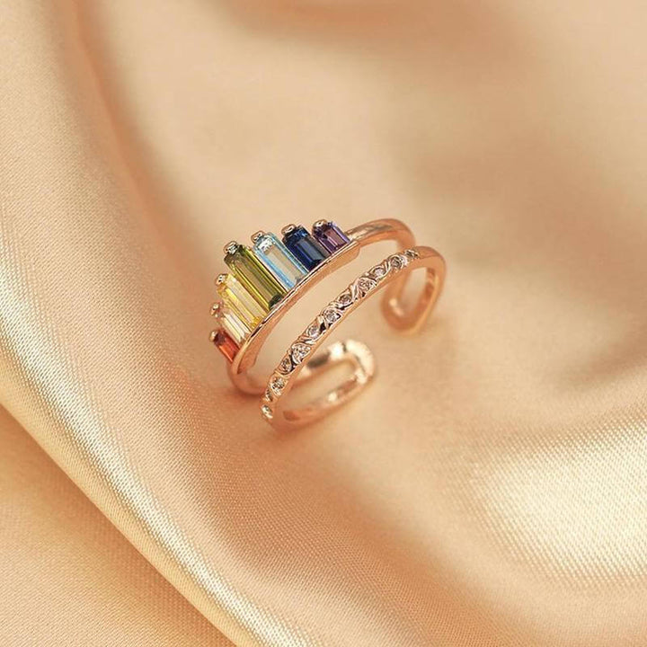 Justerbar Kronering med Regnbue Cubic Zirconia