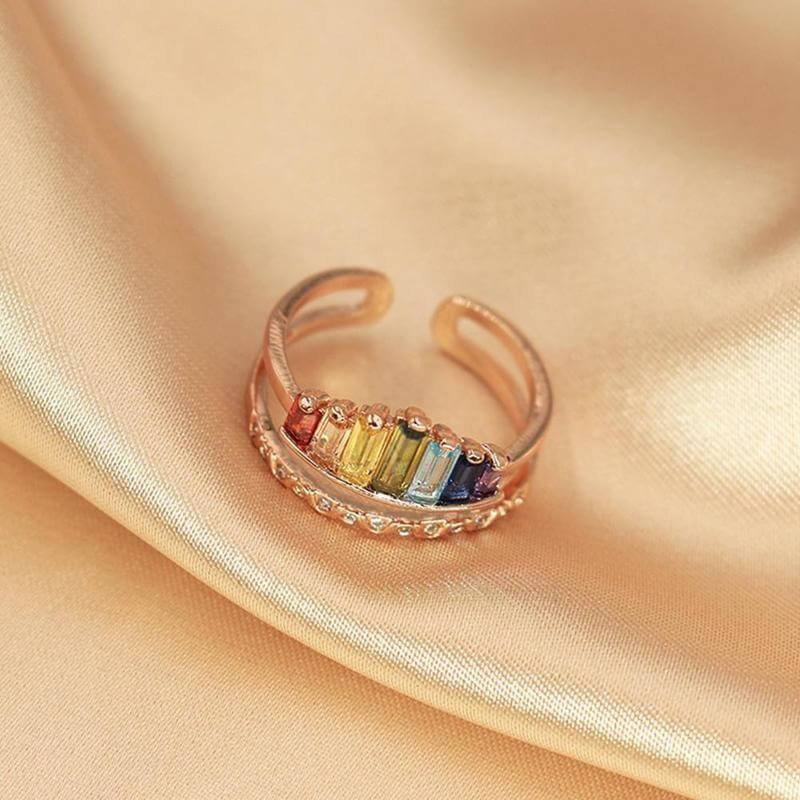 Justerbar Kronering med Regnbue Cubic Zirconia