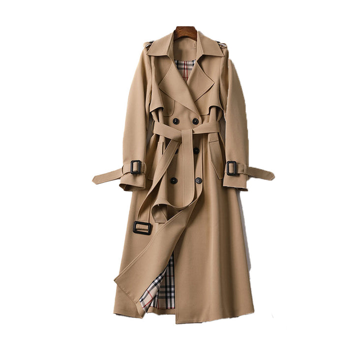 Kvinners klassisk trenchcoat med dobbel rad knapper