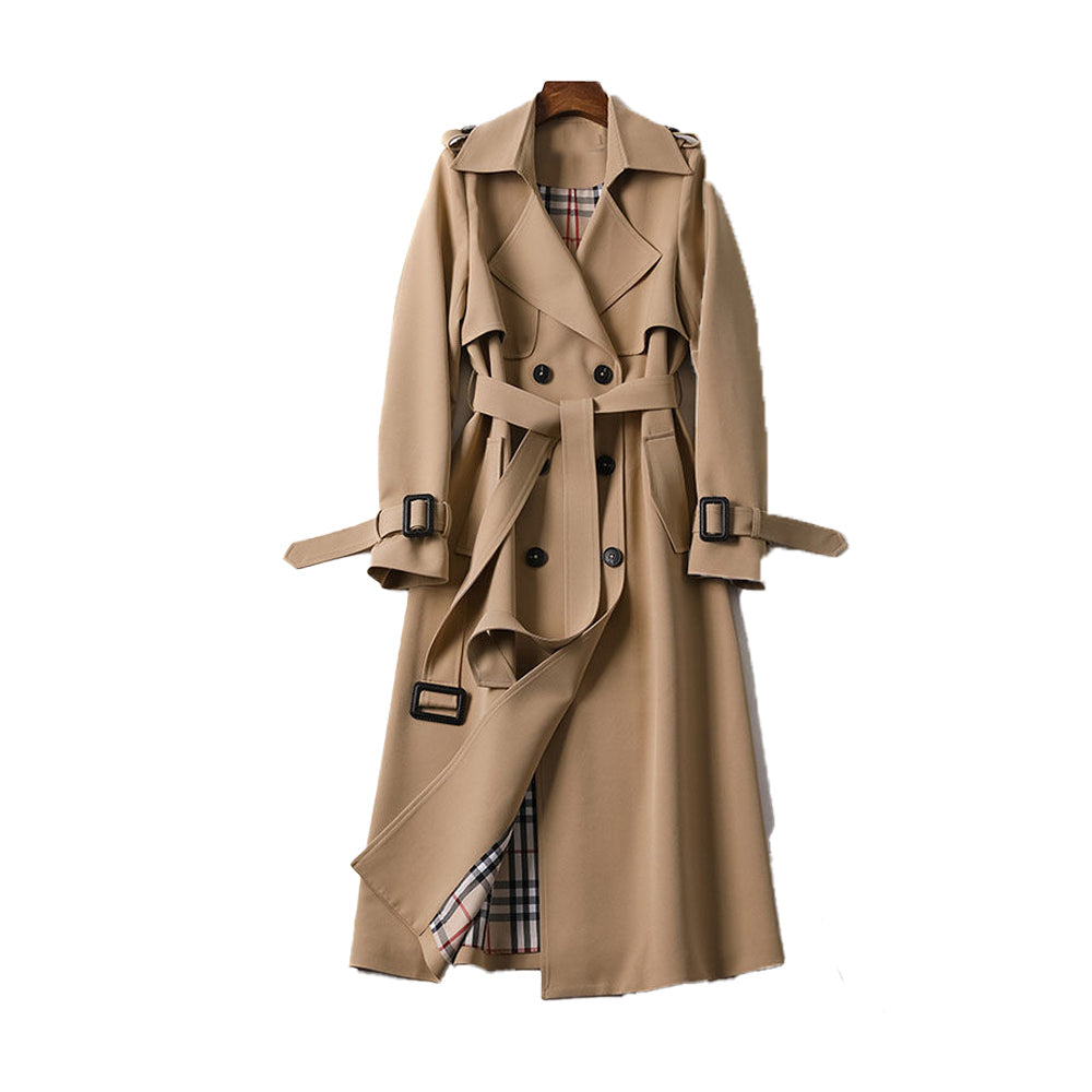 Kvinners klassisk trenchcoat med dobbel rad knapper
