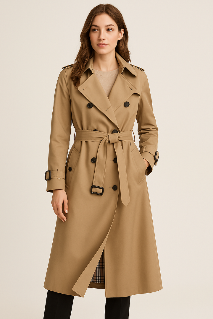 Kvinners klassisk trenchcoat med dobbel rad knapper