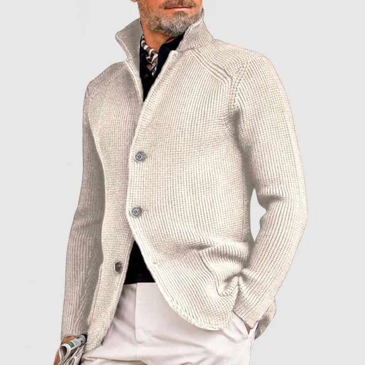 Herre Strikket Cardigan – Klassisk Knappegenser med Ribbede Detaljer