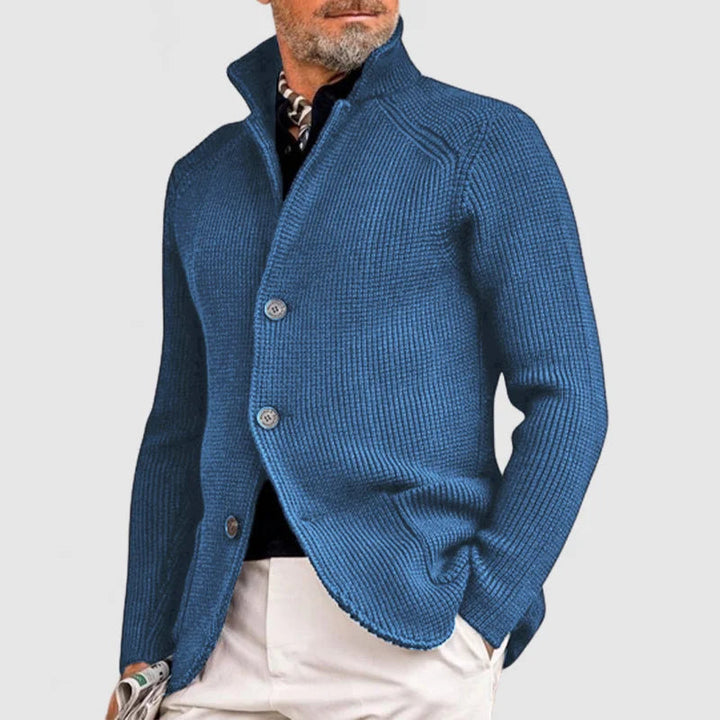 Herre Strikket Cardigan – Klassisk Knappegenser med Ribbede Detaljer