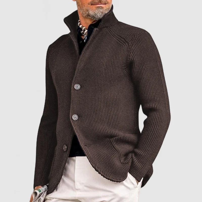 Herre Strikket Cardigan – Klassisk Knappegenser med Ribbede Detaljer