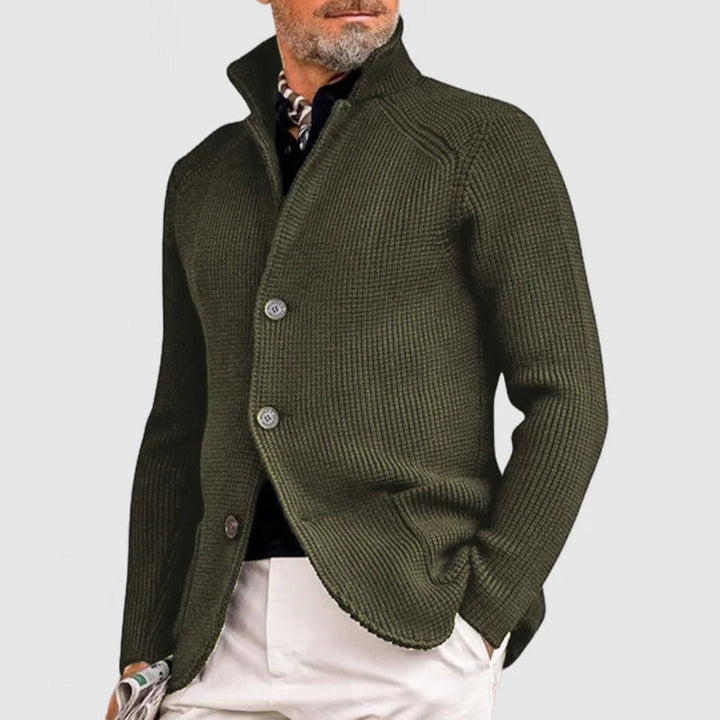 Herre Strikket Cardigan – Klassisk Knappegenser med Ribbede Detaljer