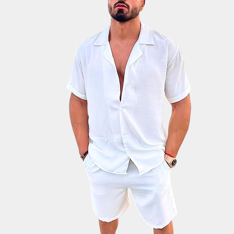Herre V-Hals Skjorte &amp; Shorts Sett – Komfortabelt Sommerantrekk