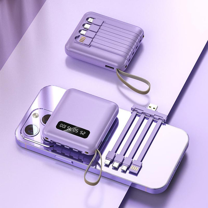 Mini Powerbank 20000mAh med Integrerte Kabler