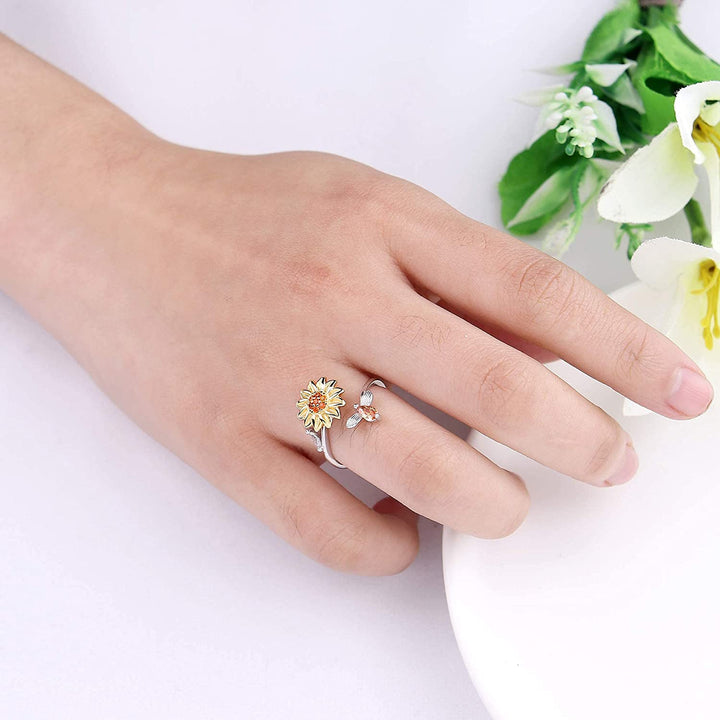 Kvinners Solsikke Fidget Ring for Angstlindring