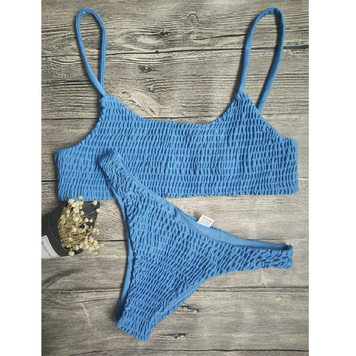 Kvinners Plissert Push-Up Bikini Sett