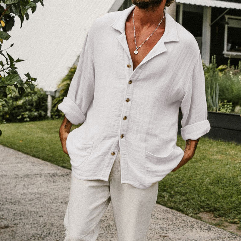Herre Langermet Button-Up Skjorte for Avslappet Stil
