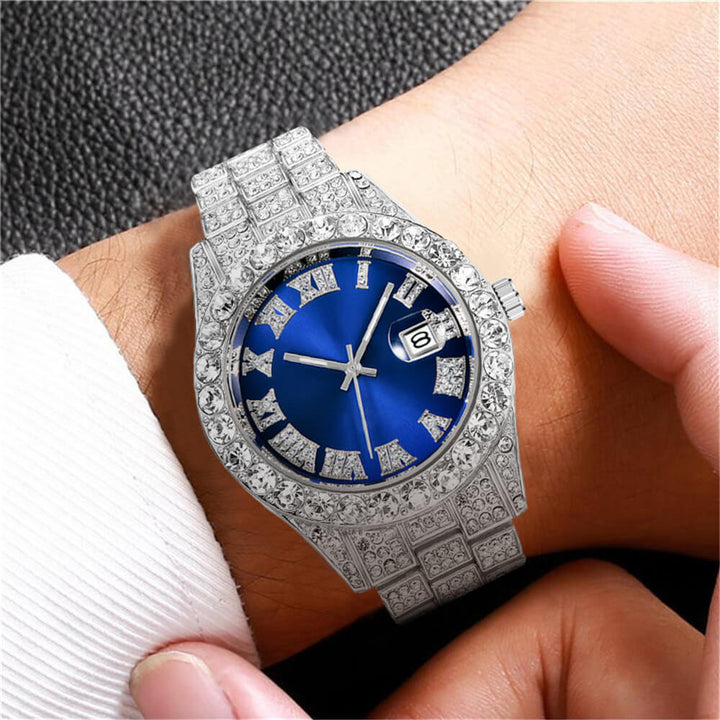 Iced Out Herreklokke med Romertall – Luksuriøs Glans