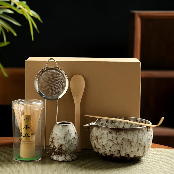 Service à matcha de 6 pièces avec fouet en bambou pour la cérémonie du thé