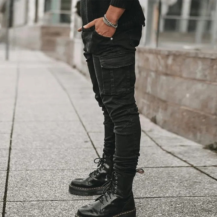 Menns Elastiske Cargo Jeans med Flere Lommer
