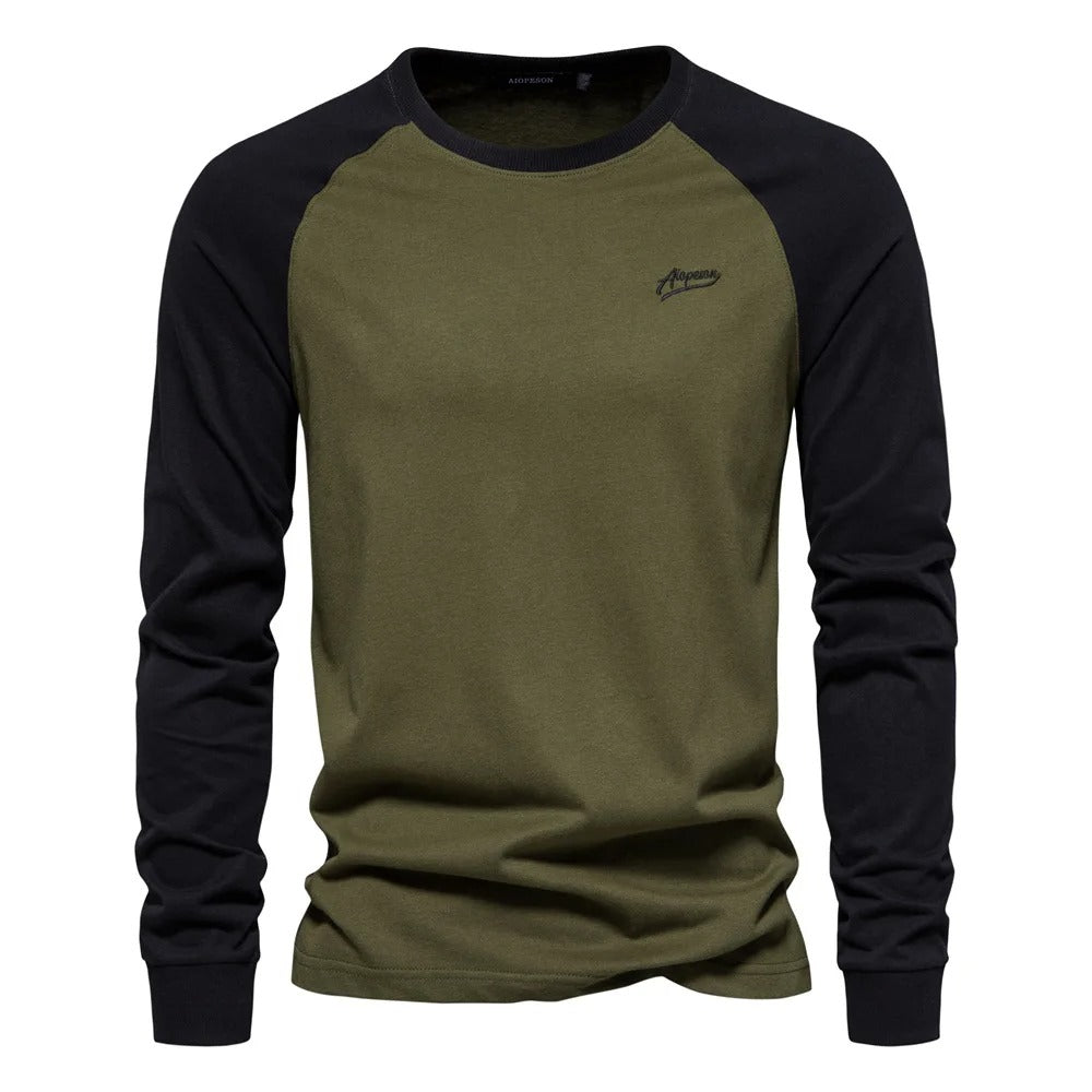 Langermet Patchwork T-skjorte for Menn – Unik Stil