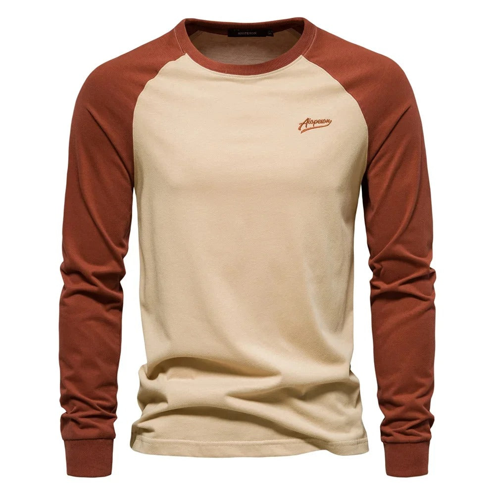 Langermet Patchwork T-skjorte for Menn – Unik Stil