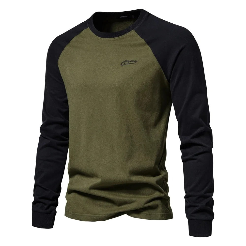 Langermet Patchwork T-skjorte for Menn – Unik Stil