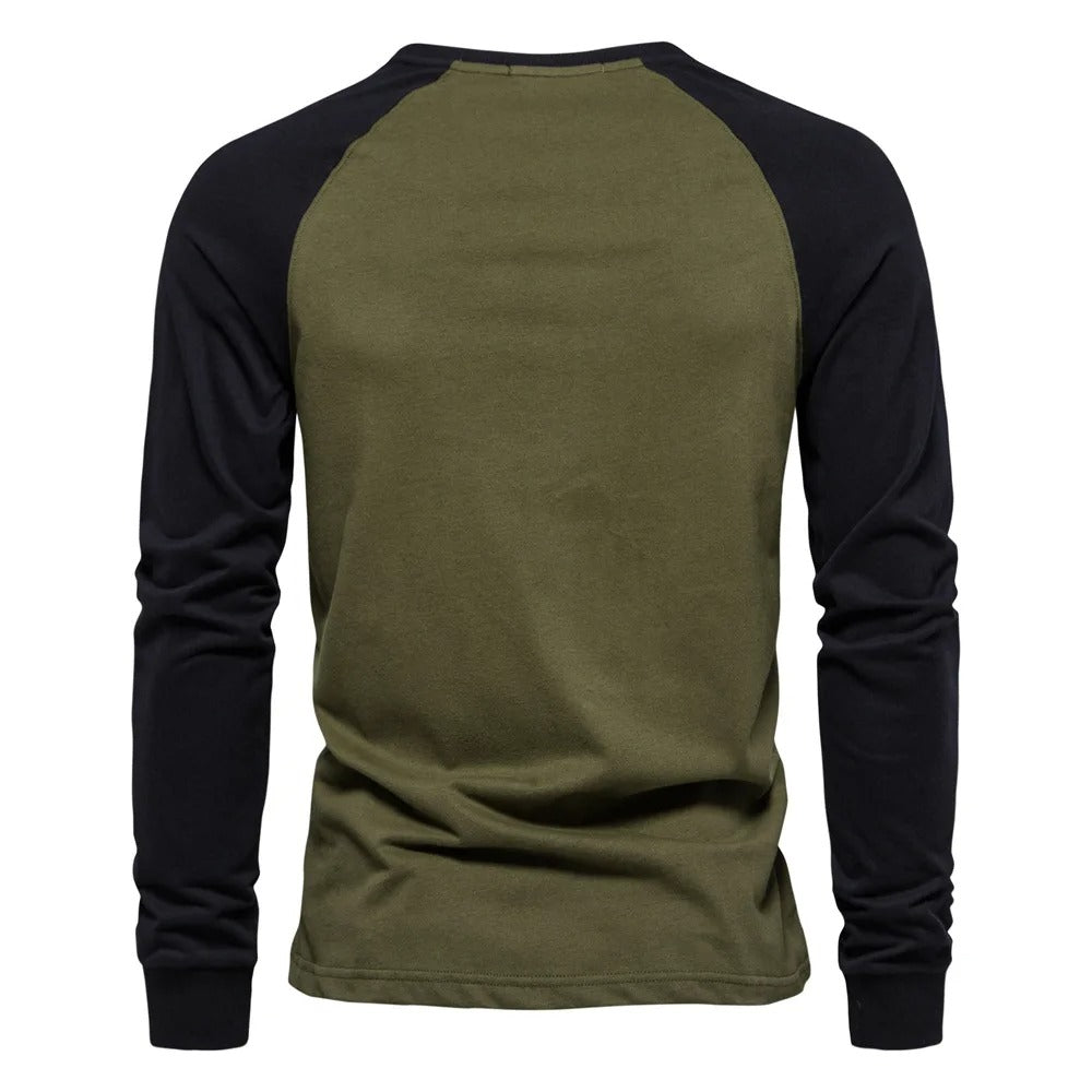 Langermet Patchwork T-skjorte for Menn – Unik Stil