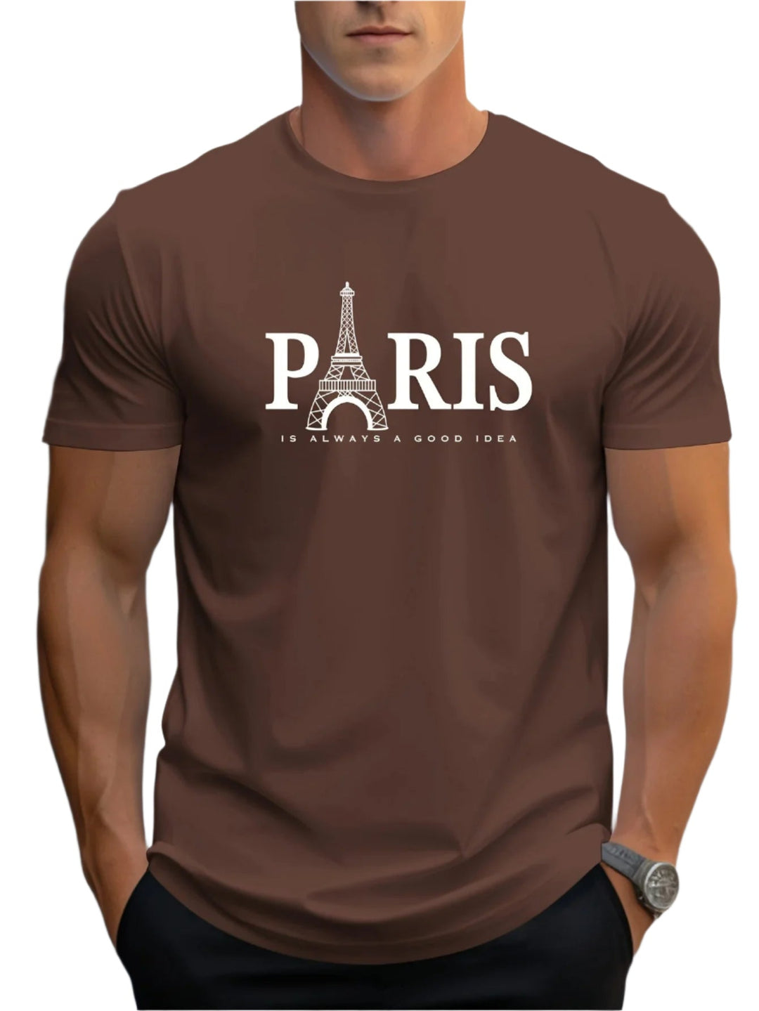 Menns Oversized T-skjorte med Paris-print - Trendy Streetwear