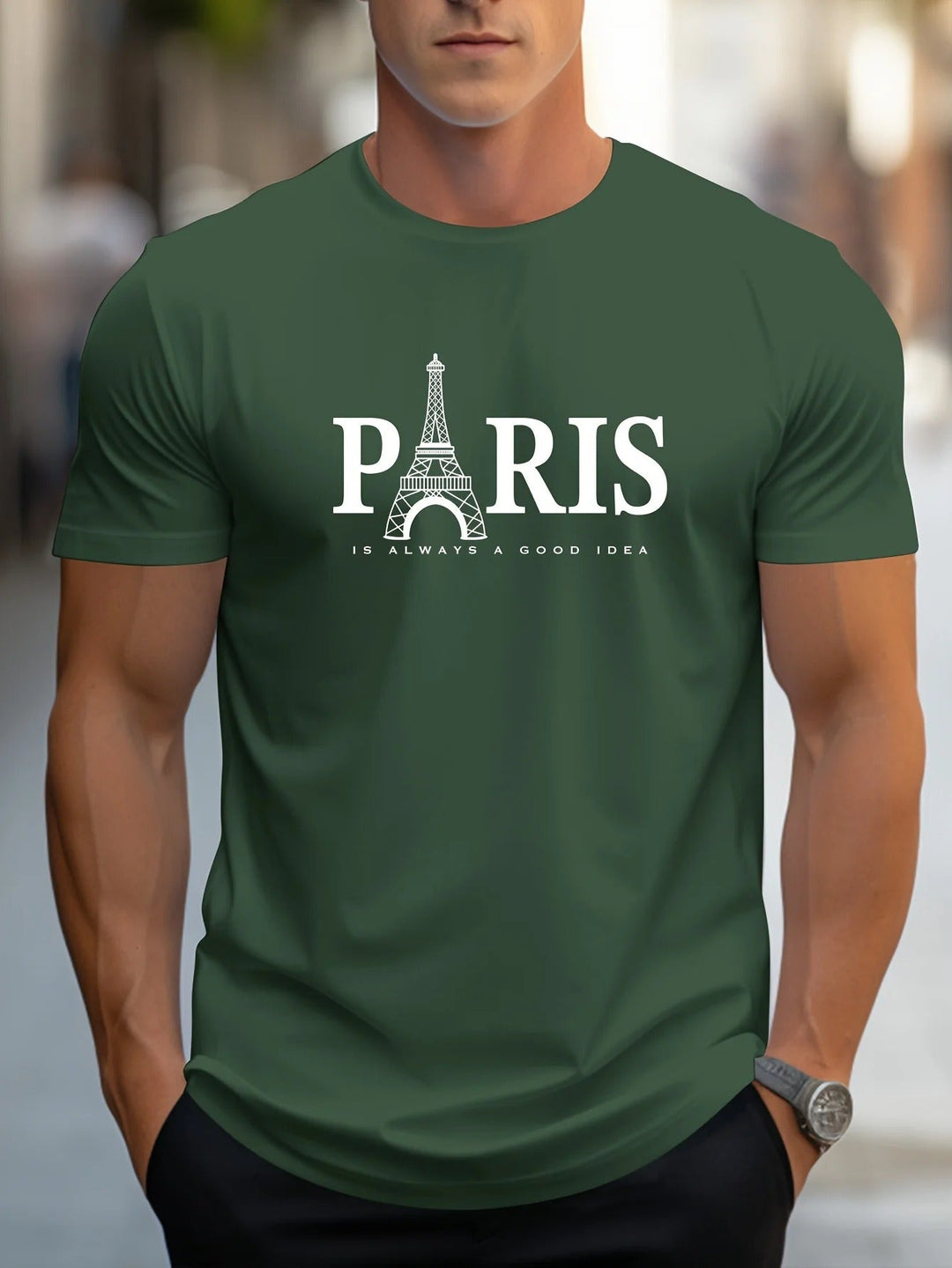 Menns Oversized T-skjorte med Paris-print - Trendy Streetwear