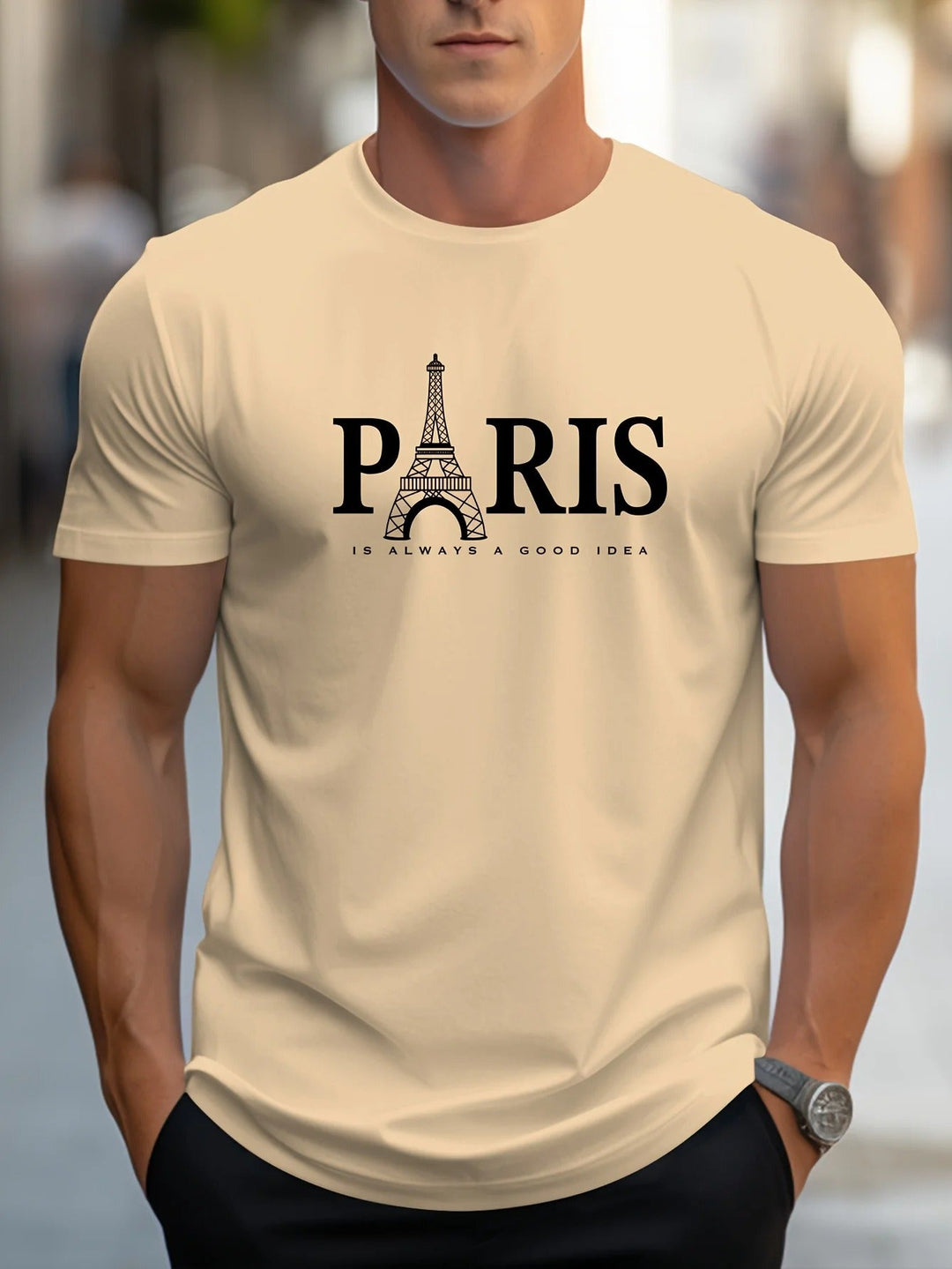 Menns Oversized T-skjorte med Paris-print - Trendy Streetwear