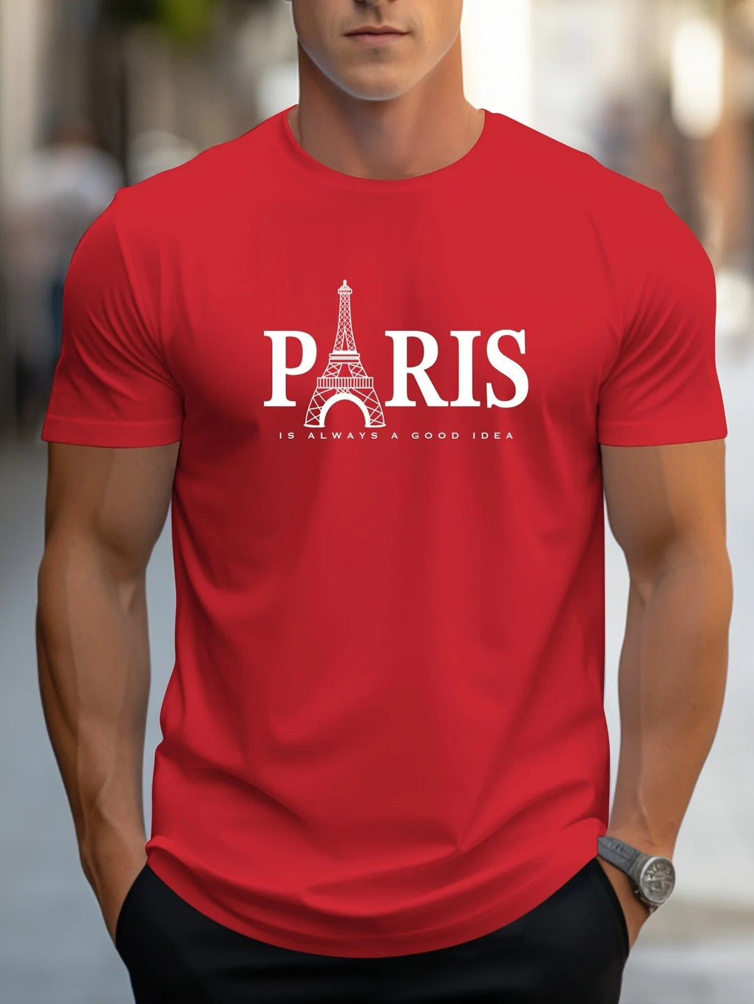 Menns Oversized T-skjorte med Paris-print - Trendy Streetwear