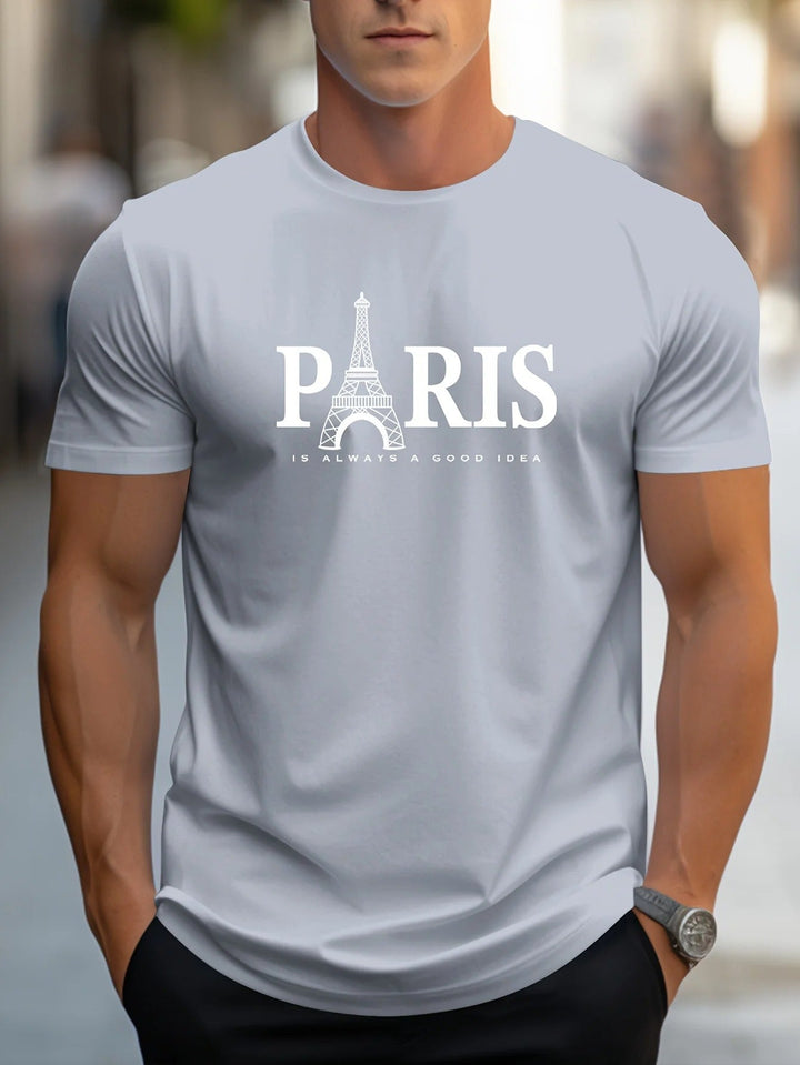 Menns Oversized T-skjorte med Paris-print - Trendy Streetwear