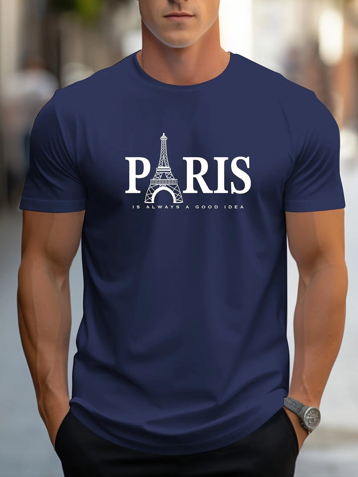 Menns Oversized T-skjorte med Paris-print - Trendy Streetwear