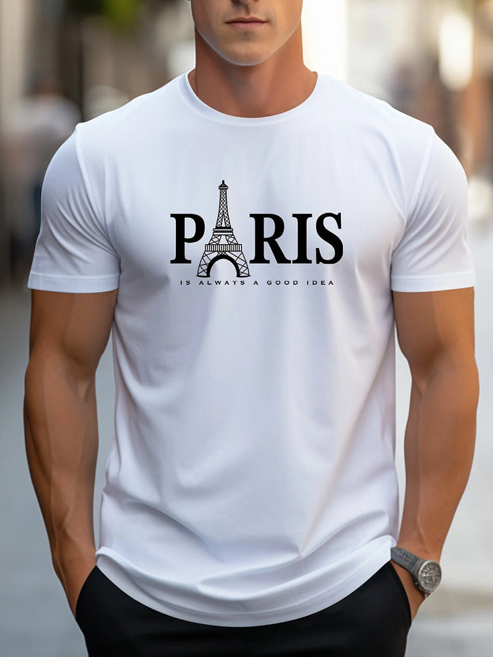 Menns Oversized T-skjorte med Paris-print - Trendy Streetwear