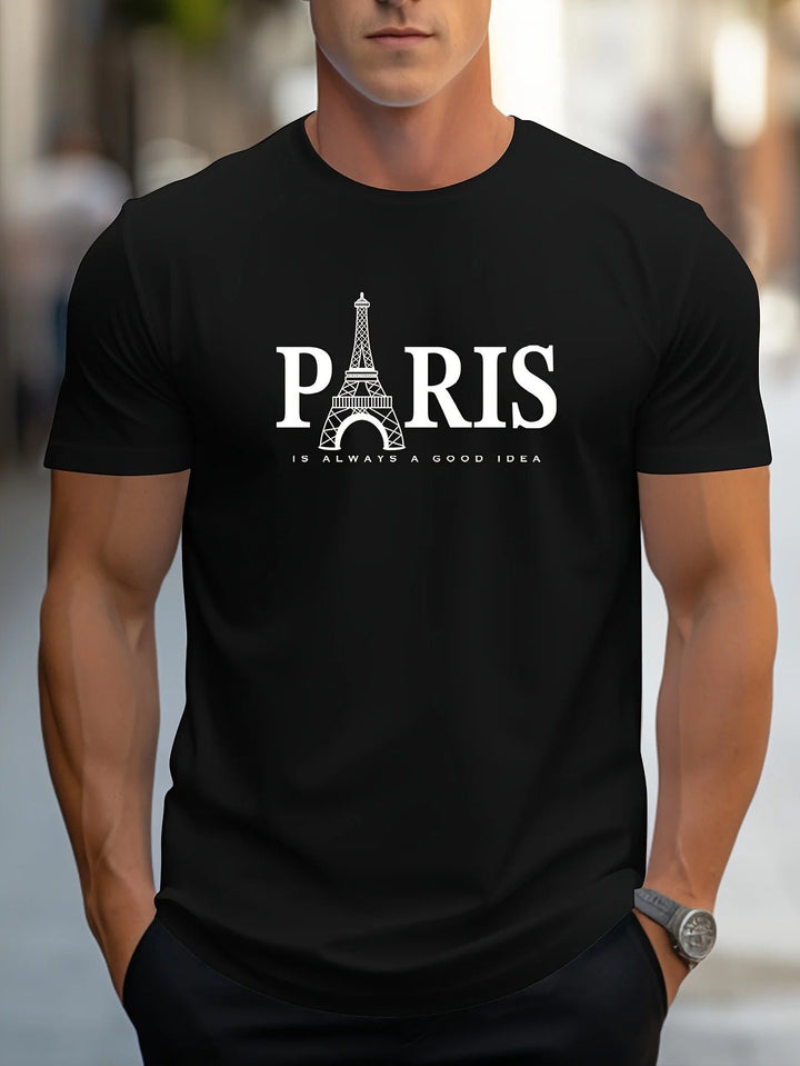 Menns Oversized T-skjorte med Paris-print - Trendy Streetwear