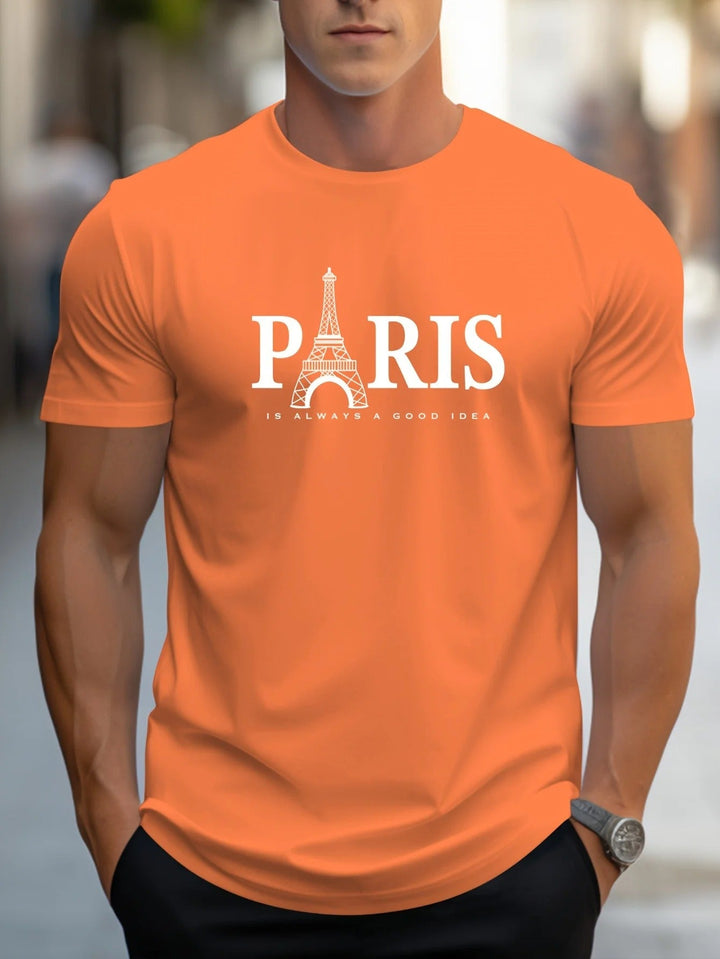 Menns Oversized T-skjorte med Paris-print - Trendy Streetwear