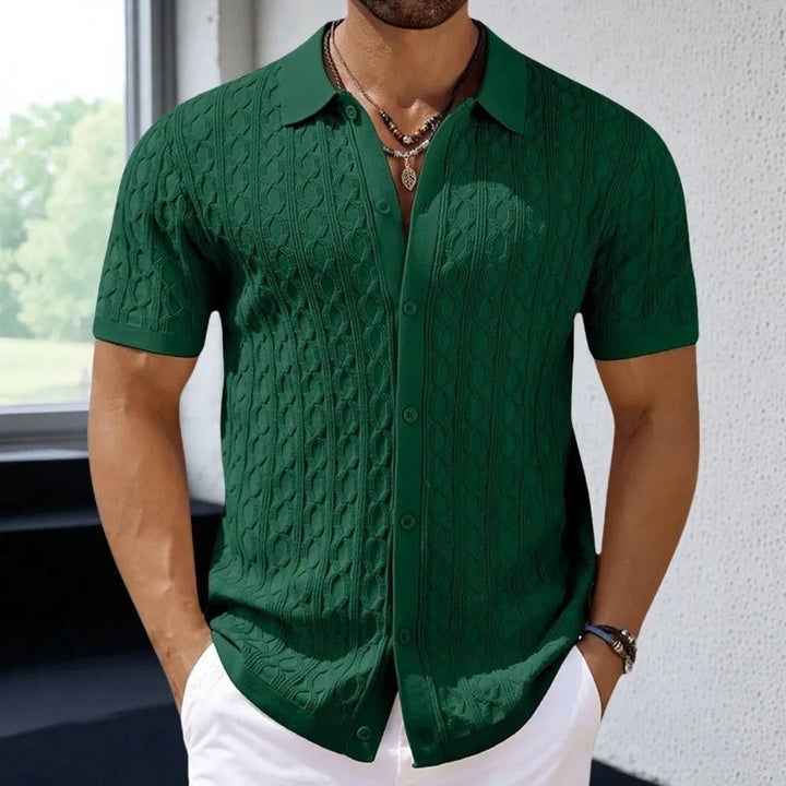 Menns Retro Jacquardstrikket Polo – Klassisk Stil og Komfort