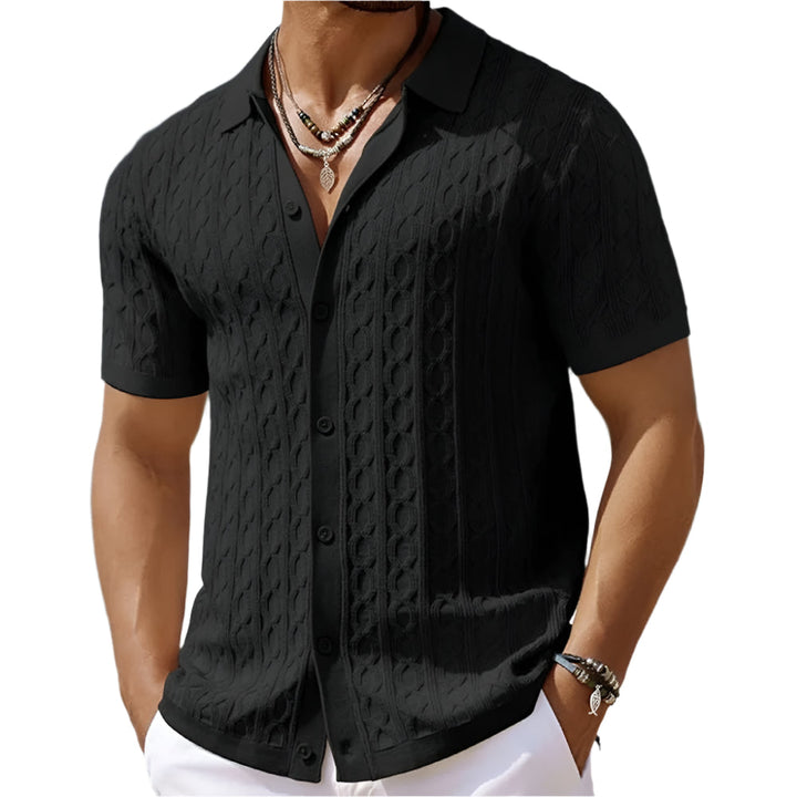 Menns Retro Jacquardstrikket Polo – Klassisk Stil og Komfort