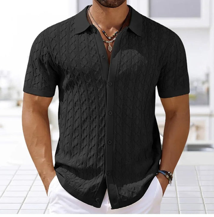Menns Retro Jacquardstrikket Polo – Klassisk Stil og Komfort