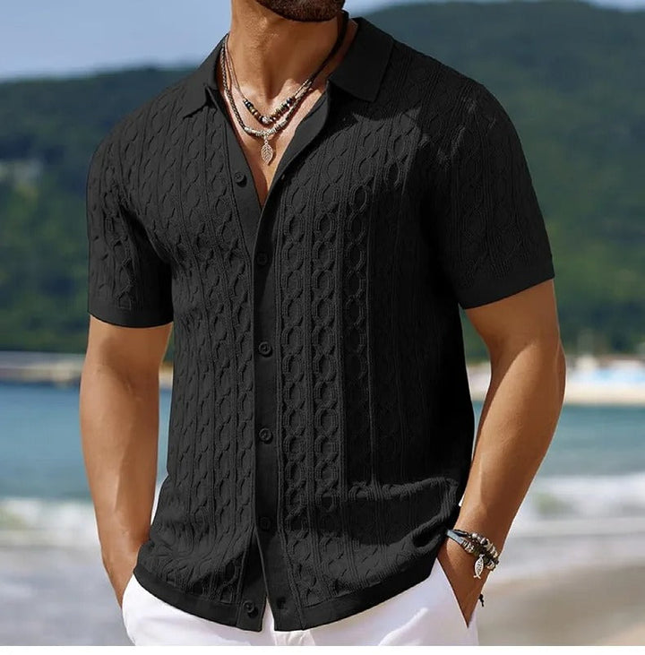 Menns Retro Jacquardstrikket Polo – Klassisk Stil og Komfort