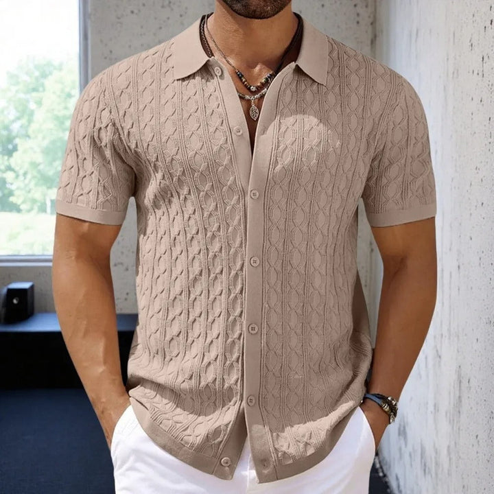 Menns Retro Jacquardstrikket Polo – Klassisk Stil og Komfort